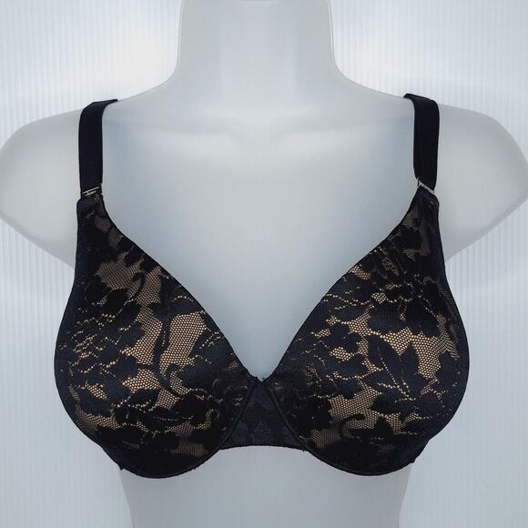 Soma Vanishing Back Full Coverage Lace Bra 34D Underwire Black Nude Floral - Picture 1 of 11